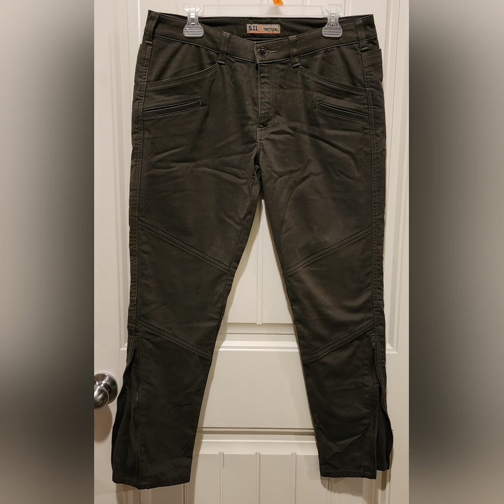 Green 5.11 womens tactical skinny jeans with zip up legs - size 12 regular